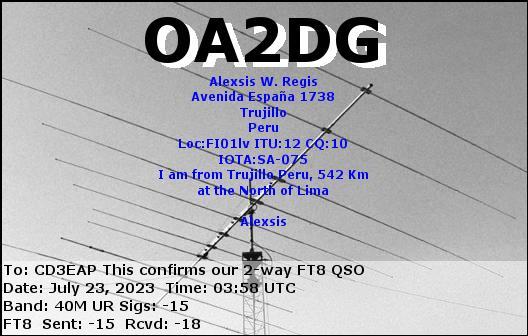 Imagen de tarjeta QSL de OA2DG