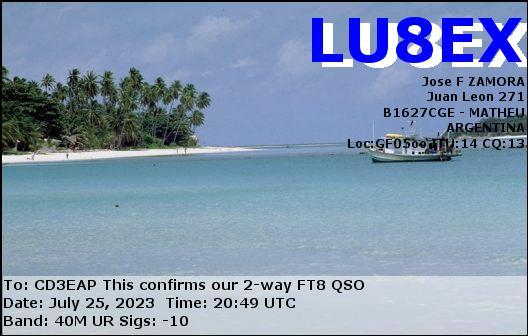 Imagen de tarjeta QSL de LU8EX