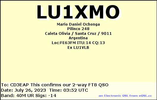 Imagen de tarjeta QSL de LU1XMO