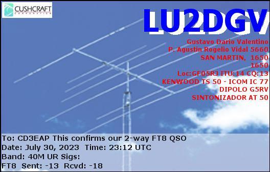 Imagen de tarjeta QSL de LU2DGV