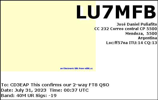 Imagen de tarjeta QSL de LU7MFB