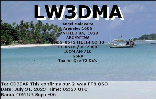 Imagen de tarjeta QSL de LW3DMA