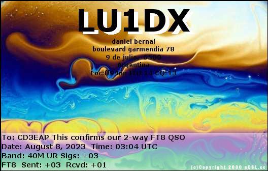 Imagen de tarjeta QSL de LU1DX