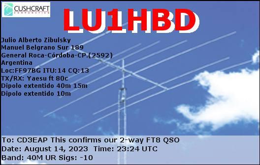 Imagen de tarjeta QSL de LU1HBD