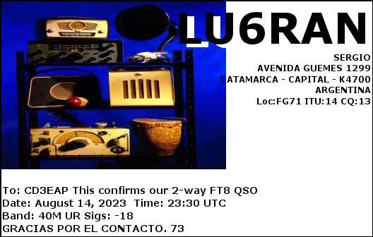 Imagen de tarjeta QSL de LU6RAN