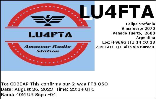 Imagen de tarjeta QSL de LU4FTA