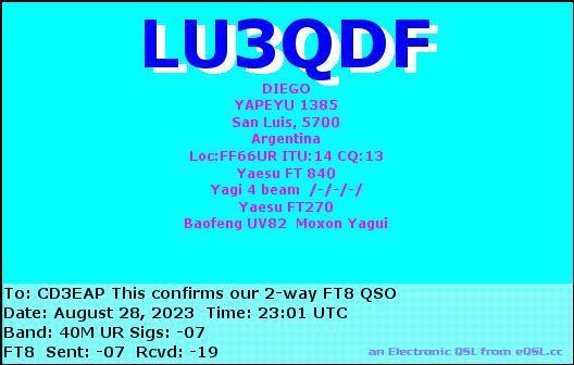 Imagen de tarjeta QSL de LU3QDF