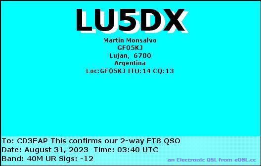 Imagen de tarjeta QSL de LU5DX