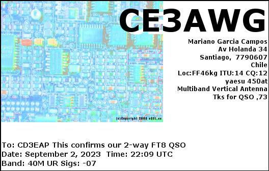 Imagen de tarjeta QSL de CE3AWG