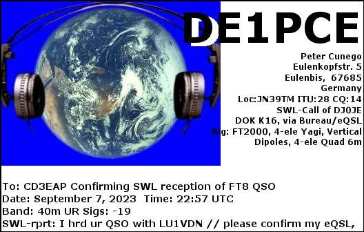 Imagen de tarjeta QSL de DE1PCE