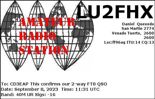 Imagen de tarjeta QSL de LU2FHX