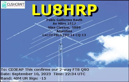 Imagen de tarjeta QSL de LU8HRP