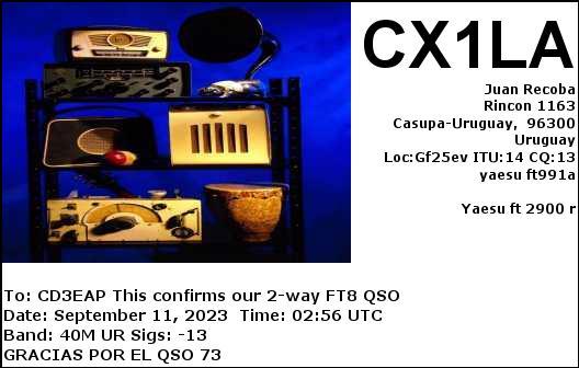 Imagen de tarjeta QSL de CX1LA