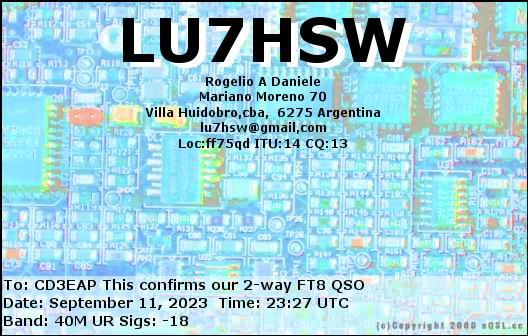 Imagen de tarjeta QSL de LU7HSW