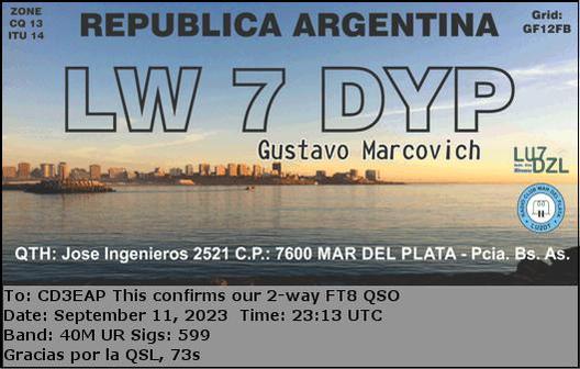 Imagen de tarjeta QSL de LW7DYP