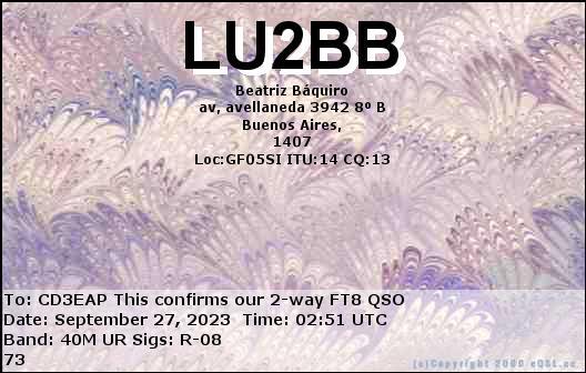 Imagen de tarjeta QSL de LU2BB