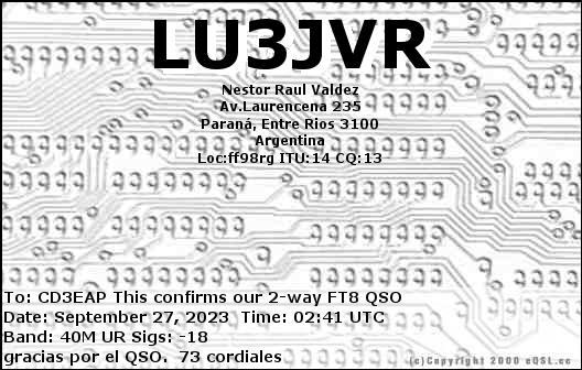 Imagen de tarjeta QSL de LU3JVR