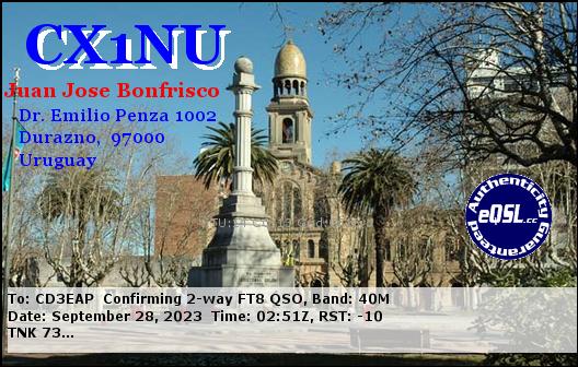 Imagen de tarjeta QSL de CX1NU