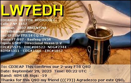 Imagen de tarjeta QSL de LW7EDH