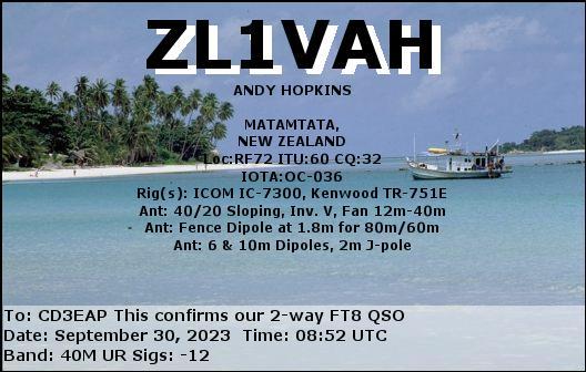 Imagen de tarjeta QSL de ZL1VAH