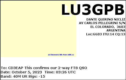 Imagen de tarjeta QSL de LU3GPB