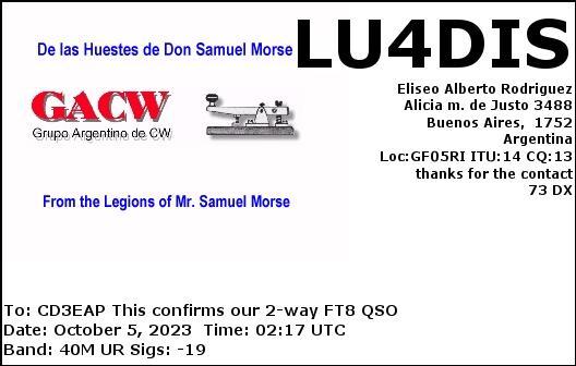 Imagen de tarjeta QSL de LU4DIS