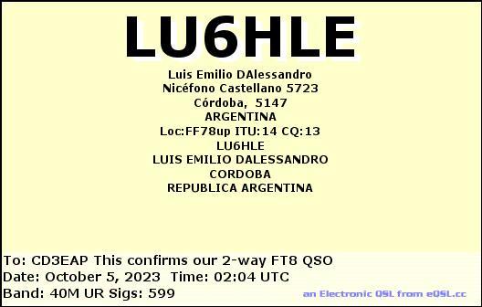 Imagen de tarjeta QSL de LU6HLE