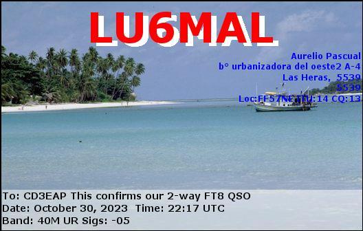 Imagen de tarjeta QSL de LU6MAL