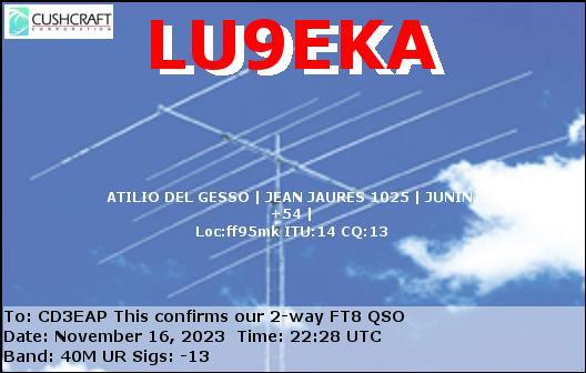 Imagen de tarjeta QSL de LU9EKA