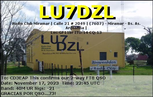 Imagen de tarjeta QSL de LU7DZL