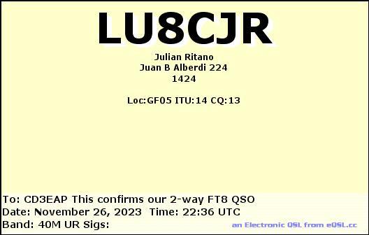 Imagen de tarjeta QSL de LU8CJR