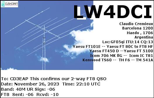 Imagen de tarjeta QSL de LW4DCI