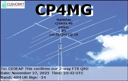 Imagen de tarjeta QSL de CP4MG