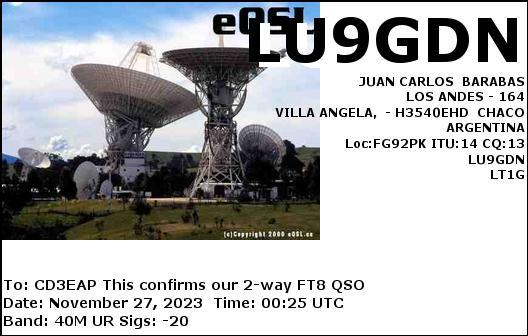 Imagen de tarjeta QSL de LU9GDN