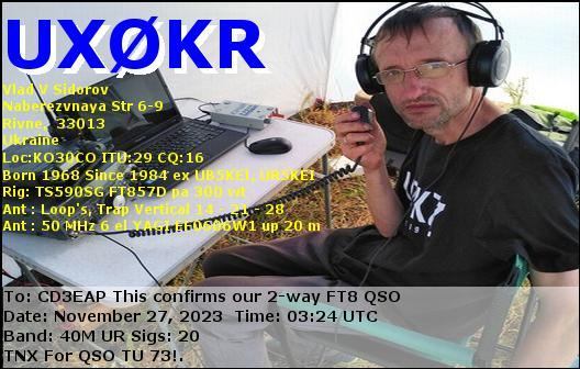 Imagen de tarjeta QSL de UX0KR