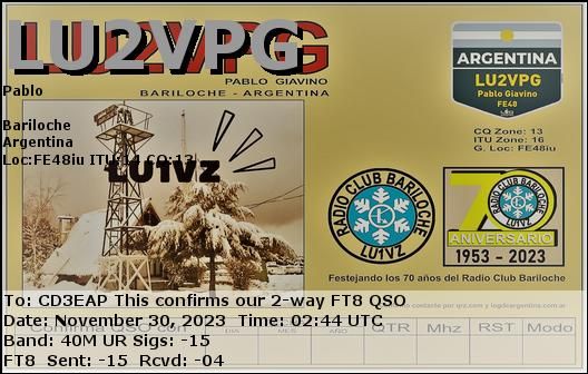 Imagen de tarjeta QSL de LU2VPG