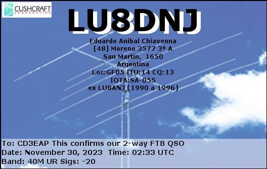 Imagen de tarjeta QSL de LU8DNJ