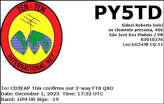 Imagen de tarjeta QSL de PY5TD