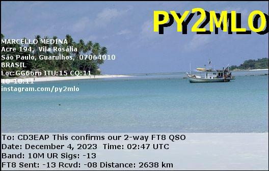 Imagen de tarjeta QSL de PY2MLO