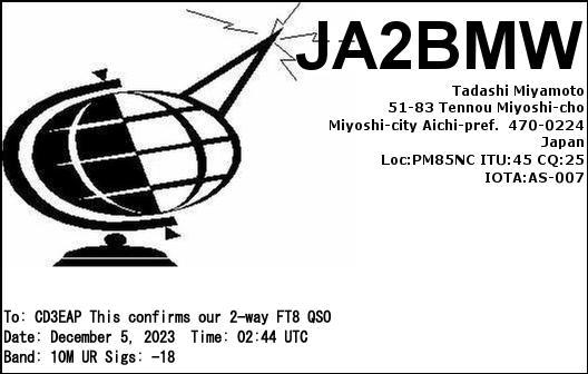 Imagen de tarjeta QSL de JA2BMW