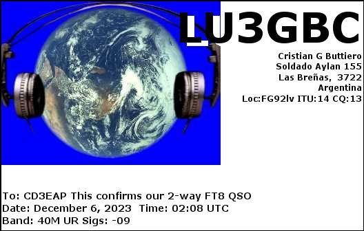 Imagen de tarjeta QSL de LU3GBC