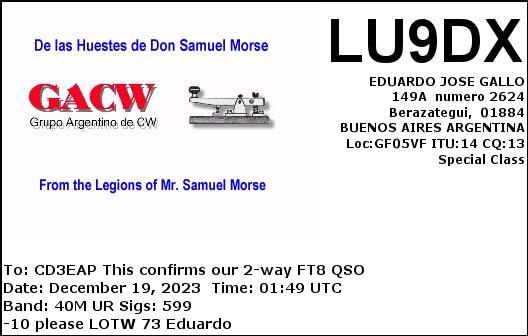 Imagen de tarjeta QSL de LU9DX