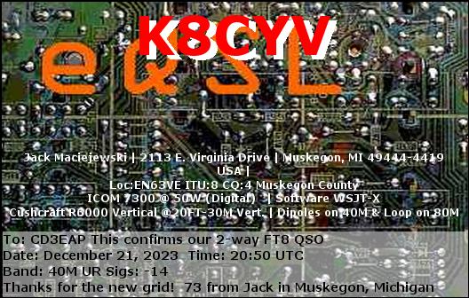 Imagen de tarjeta QSL de K8CYV