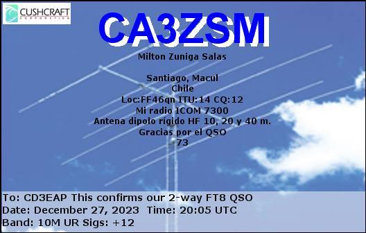 Imagen de tarjeta QSL de CA3ZSM