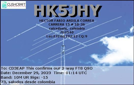 Imagen de tarjeta QSL de HK5JHY