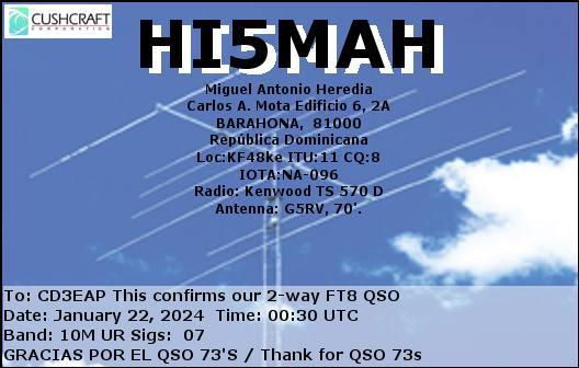 Imagen de tarjeta QSL de HI5MAH