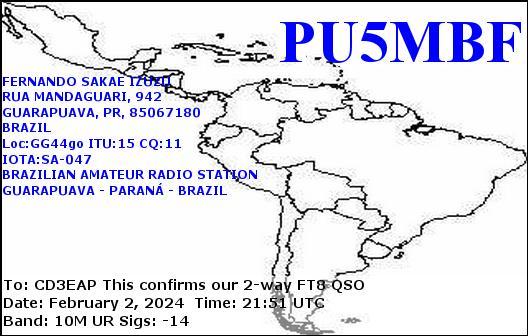 Imagen de tarjeta QSL de PU5MBF