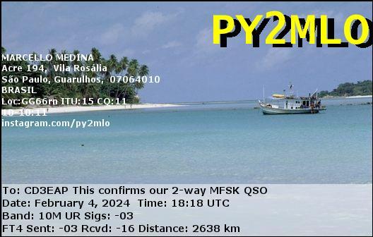 Imagen de tarjeta QSL de PY2MLO