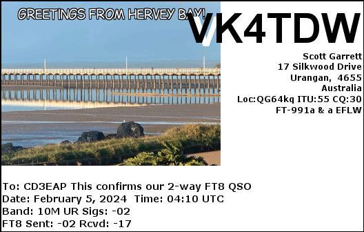 Imagen de tarjeta QSL de VK4TDW