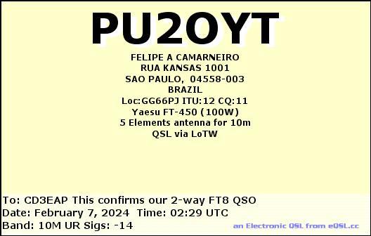 Imagen de tarjeta QSL de PU2OYT